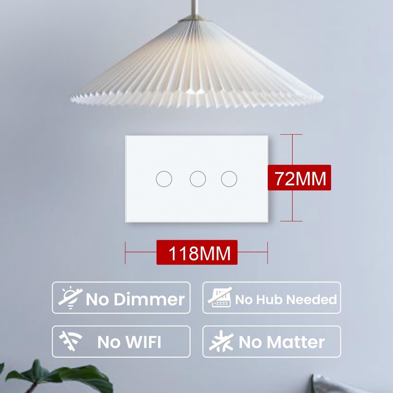 LOUYSGEN Light Switch 118X72X34MM Size No Neutral Wire No WiFi,Tempered