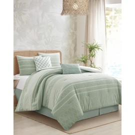 LANCO MODERN LIFESTYLE 100% Cotton Comforter Set Queen, Gorgeous Geometric Jacquard, Sage Soft Lightweight Bedding Set for All Seasons, Bedskirt, Pillow Shams and Decor Pillows