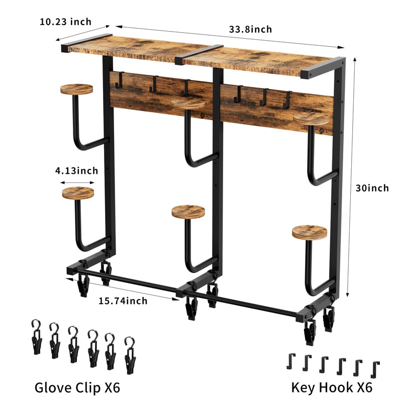 Motorcycle Helmet Rack with 6 J-hooks& 6 Clip Hooks –