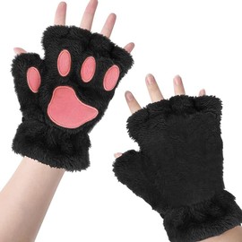 Cat Paw Gloves for Women Girls Cute Fingerless Winter Kitten Claw Paw Mittens Kawaii Faux Fur Plush Gloves Party Cosplay Costume Accessory