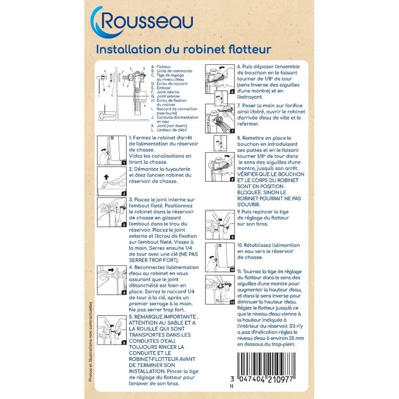 Rousseau 4210977 Flush Kit with Push Button Mechanism and Float