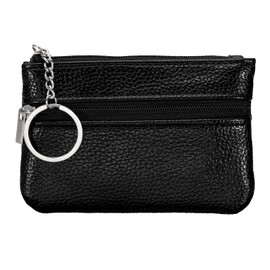 PATIKIL 4.5" x 3" Coin Purse Pouch, Leather Change Purses Small Organizer Bags with Zipper Key Ring for Women Men Home, Black