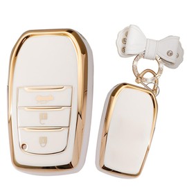 TECART TPU Key Shell Key Case Fit for Toyota Land Cruiser Venza Key Fob Cover Keychain Accessories Protector 2/3 Buttons, 3 Button-White, 3 Button