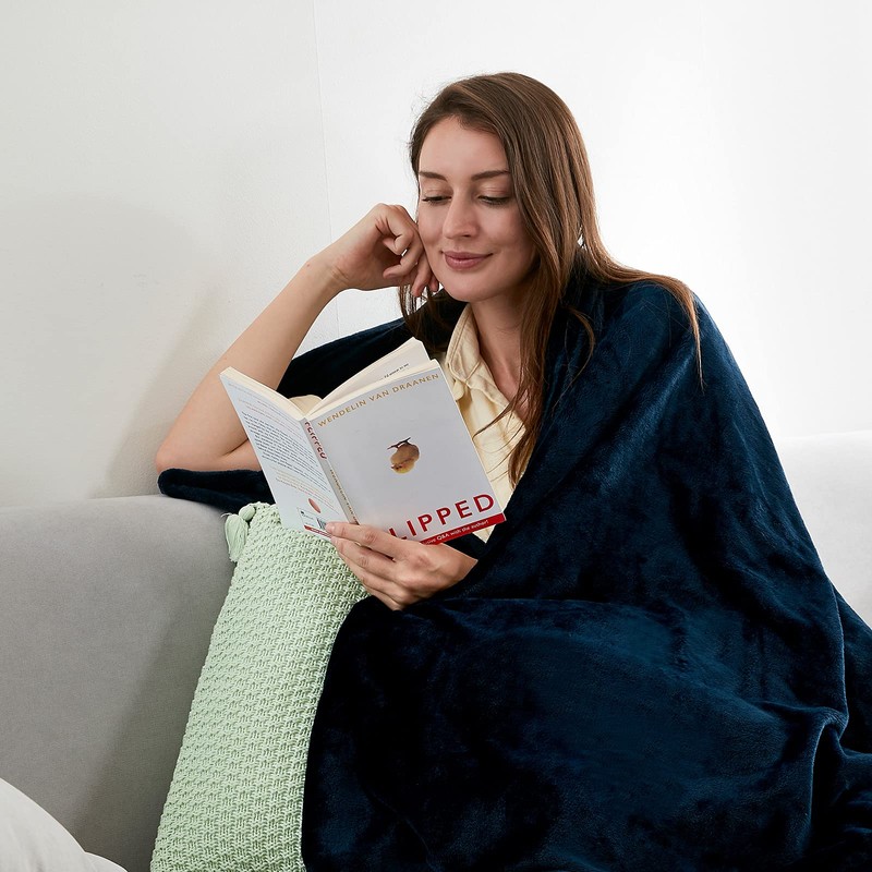 EHEYCIGA Fleece Blanket Navy Throws for Sofas Fluffy Warm Soft