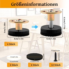 Set of 4 Adjustable Furniture Feet, 30-45 mm Height-Adjustable Feet, Adjustable Feet, Furniture Feet, Height Adjuster, Levelling Feet with Damping Pads and Mounting Accessories for Cabinets, Beds