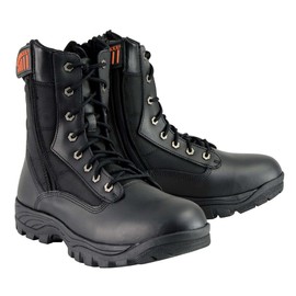 Milwaukee Leather MBM9110 Men's 9in Black Leather Lace-Up Tactical Boots with Side Zippers - 9.5