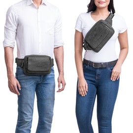 STILORD 'Boston' Leather Vintage Waist Bag for Men and Women for 8.4 inch Tablets and Smartphones, Colour:avaro - Grey