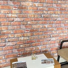 Dundee Deco 3D Wall Panels Brick Effect - Cladding, Red Orange Stone Look Wall Paneling, Styrofoam Facing for Living Room, Kitchen, Bathroom, Balcony, Bedroom, Sample, Size 10 x 10 in.