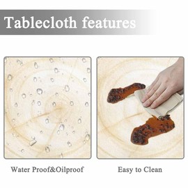 Yibeas Tablecloth Round Watercolor Fall Wood Slice Table Cloth Pine Branches and Pinecones Yellow Flowers and Leaves Table Cover for Dining Room Kitchen Decoration Round Tablecloths 60 inch