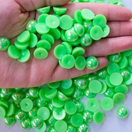 200PCS 14MM Flatback Half Round Pearls for Crafting, Green AB Imitation Pearls Beads for Crafts, Nail Face Art, DIY Projects, Mugs Tumbler, Shoes, Clothes, Bottles, Wedding Decoration