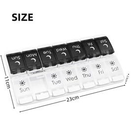 Weekly pill organiser, 2 times a day easy to fill 7 days pill box, pill box with simple button design for pills/vitamins/fish oil/supplements,black and white…