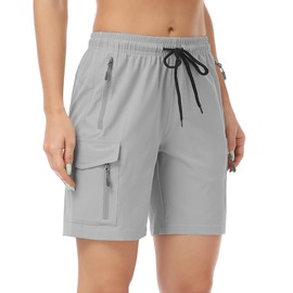 GymBrave Women's Hiking Shorts Quick Dry Lightweight Cargo Shorts for Outdoor Athletic Travel with Pockets Light Grey S