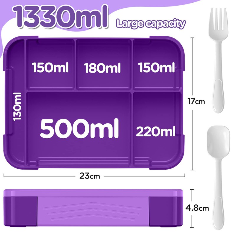 WayEee Bento Lunch Box 1330ml Lunch Box Kids Leak-Proof Lunch
