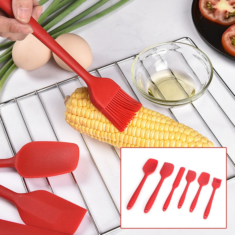 6PCS Set Silicone Spatula Cream Butter Scraper Brush Spoon Kitchen