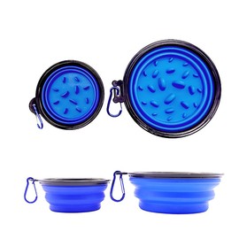 Easoneo Collapsible Dog Water Bowl， Slow Food，2-Pack Dog Portable Water Bowl with 2 Carabiners，3 Color Combinations，Suitable for Walking, Hiking, and Traveling (Blue1000ml+Red350ml)