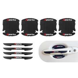 Bawkars 8 PCS Car Door Protectors, Waterproof Car Door Handle Bowl Stickers, 5.74"x 0.59" PVC Anti-Collision Protective Stripes with 3.38"x 3.62" Door Bowl Guards, Universal for Most Cars (Black)​