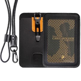 Vertical Badge Holder with Detachable Leather Lanyard and Metal Clip, Vintage Leather ID Card Case Holds 3-4 Cards Cash for Professionals, Teachers, Business Men