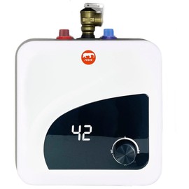 Electric Hot Water Heater 120/240V Small Compact Tank Storage,Rv Tr 2.7 Gallon Trailer 1.5KW Kitchen Instant Under Sink Counter,1 PCs 16” Long 1/2”FIP Stainless Steel Water Hose(TP Valve）