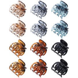 Small Claw Clips for Women 1.6 '' Double Row Teeth Small Hair Clips 12 Pcs Matte Cute Jaw Clips for Hair Claws (Black + Gray + Dark Green + Light Brown + Coffee + Tortoise Shell)