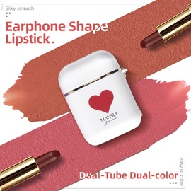 LAMUSELAND Matte Lipstick, 2Pc/Set Waterproof Long Lasting Moisturizing Lip Stain Earphone Dual-color Lip Gloss Primer, Non-stick Cup Lip Make Up Gift Kit for Girls (Gold)