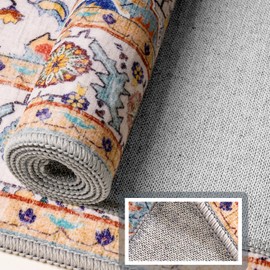 SUMLANS Runner Rug with Non Slip Backing, Vintage Washable Soft Floor Carpet for Kitchen, Hallway, Entryway Indoor, Bedroom, Laundry, Low Pile Area Rugs (Yellowish, 2‘ * 8’)