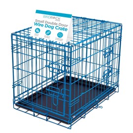 Internet's Best Double Door Steel Crates Collapsible and Foldable Wire Dog Kennel, 24 Inch (Small), Blue