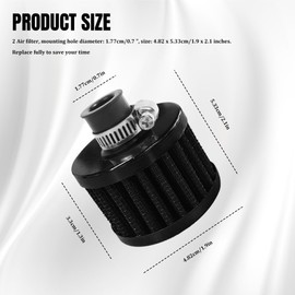 QZTYTY 2PCS Breather Filter, Air Intake Filter, 12mm Auto Air Filter Vent Crankcase Breather with Adjustable Clamp, Universal Car Accessory Valve Cover Breather Fit for Car and Motorcycle (Black)