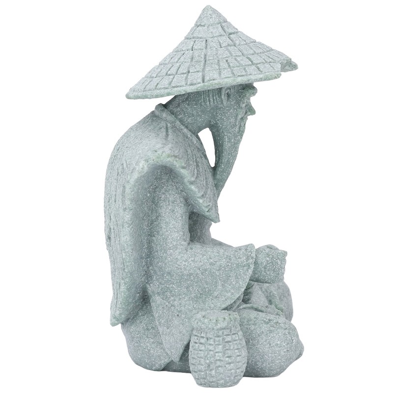 Fisherman Statue Sitting Fishing Old Man Figurine Small Desk Ornament