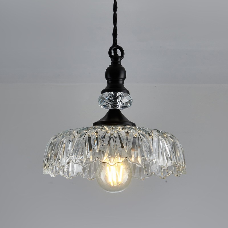 CVKASH Vintage Glass Pendant Light Fixture Black Modern Adjustable Chandelier