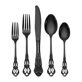 Stapava 40 Pcs Black Silverware Set, Gorgeous Retro Royal Silverware Set for 8, Stainless Steel Mirror Flatware Cutlery Set, Include Forks Spoons and Knives set, Dishwasher Safe Utensils