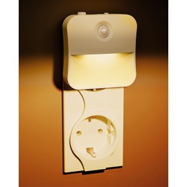 FLOWood Night Light Socket with Twilight Sensor and Motion Sensor, Pack of 2 Children's Night Light, 3 Adjustable Brightness, LED Socket Light for Children's Room, Stairs, Bedroom, Warm White