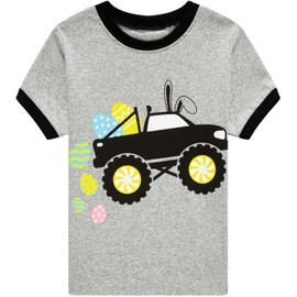 Akyzic Boys Easter Monster Truck Pajamas Toddler Easter Eggs sleepwear Kids Cotton Bunny Short Sleeve Pjs Baby 2 Piece Summer Outfits 4T