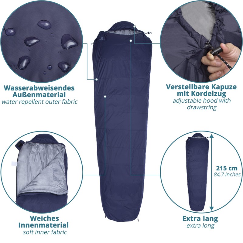 valuents Outdoor Down Sleeping Bag 215 cm – Ultralight and