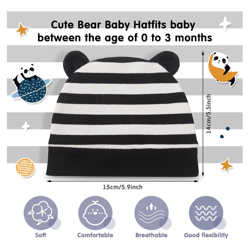 6 Gorras Para Bebé Recién Nacido, Orejas De Oso, Gorras