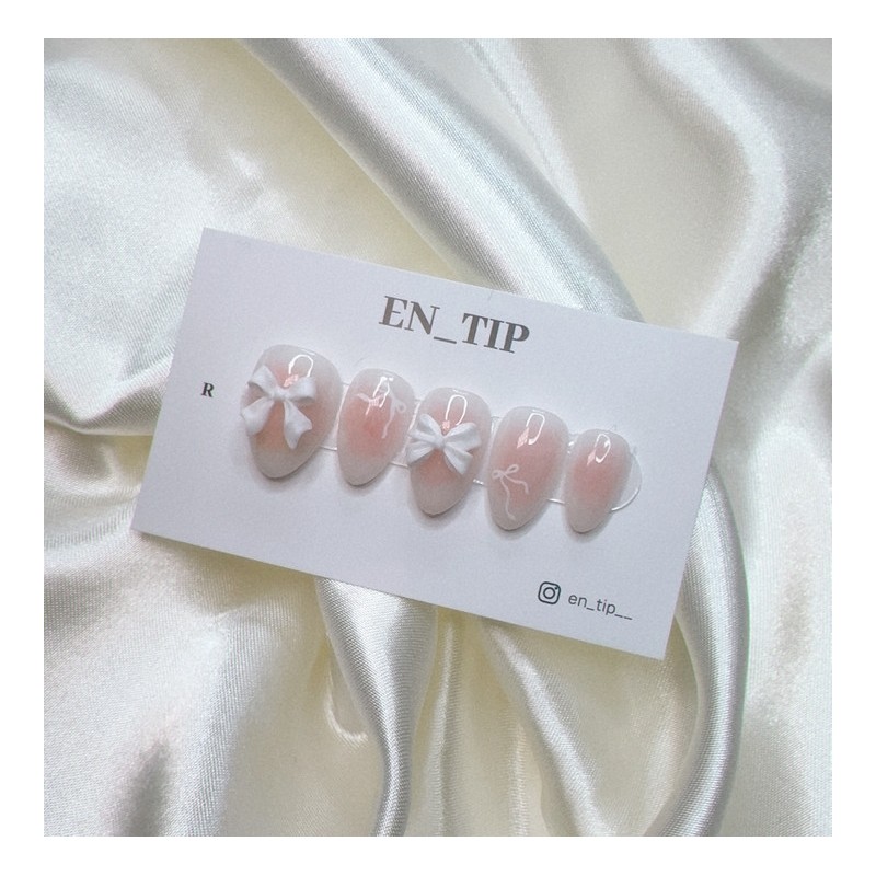 Dear Darling Ribbon Handmade Nail Tips - Coffin / 디어