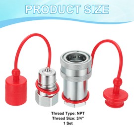 PATIKIL 3/4" N PT ISO-A Hydraulic Quick Disconnect Coupling 1 Set Flat Face Hydraulic Quick Connect Coupler Quick Release Coupling Set with Dust Cap