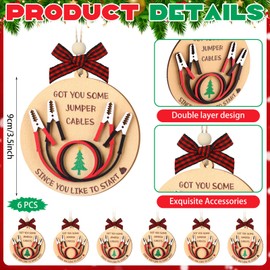 Shellwei 6 Pcs Jumper Cables Christmas Appreciation Gift for Teacher Friend Coworker BFF Bestie Colleagues White Elephant Gift with Organza Bag Funny Xmas Tree Hanging Ornament for Exchange