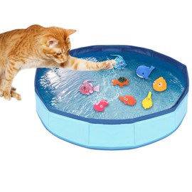 Portable Cat Pool Toy with Fish Interactive Water, Cat Water Toys Pool Moving Robotic Fish for Bored Kitty Indoor Interactive with Swimming Bowl for Indoor Cats Bored Kitty Self Play (Blue)