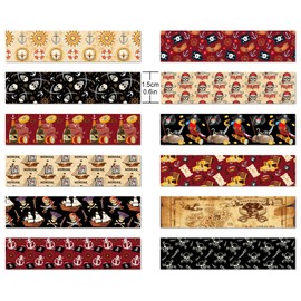 Adirasenotek 12 Rolls Pirate Washi Tape Set Pirate Washi Tape Decorative Paper Stickers, DIY Art Crafts Wrapping Decor for Scrapbooking Gifts Stickers