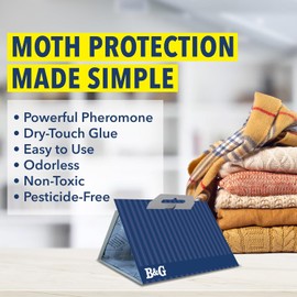 B&G Clothes Moth Traps with Pheromones | 2-Pack | Odorless Moth Traps for Clothes | Closet Moth Prevention | Sticky Glue Traps for Fabric