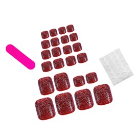Red Brown Press on Toenails Short Square Toe Nails Press Toenails Hand Make Acrylic Toe Nails with Glitter Designs Glossy Artificial Toenails Full Cover Fake Toenails for Women and Girls 24Pcs