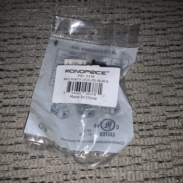 Monoprice Cat6 Punch Down Keystone Jack - Black