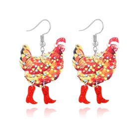 Cute Chicken Christmas Dangle Hook Earrings,Acrylic Animal Red Boots Colorful Neon Light Drop Earring,Women's Holiday Jewelry Accessories