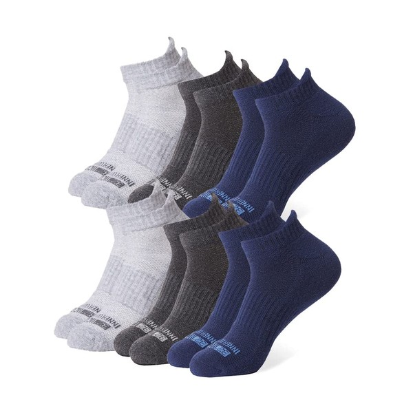 32 DEGREEES - Paquete de 6 calcetines cómodos al tobillo para hombre, antiolor, talón acolchado, soporte de arco, activo, casual, trabajo, Navy/Ht Black/Ht Grey, Large