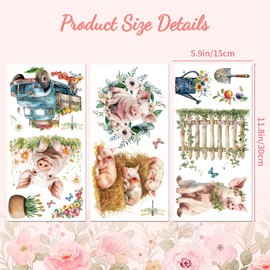 Peacoblue Rub on Transfer Decals for Furniture Crafts Pig and Flower 6"x12", 3Pcs Waterproof UV DTF Transfer Decals Sticker for Farmhouse Dresser Glass Porcelain Wood Plastic