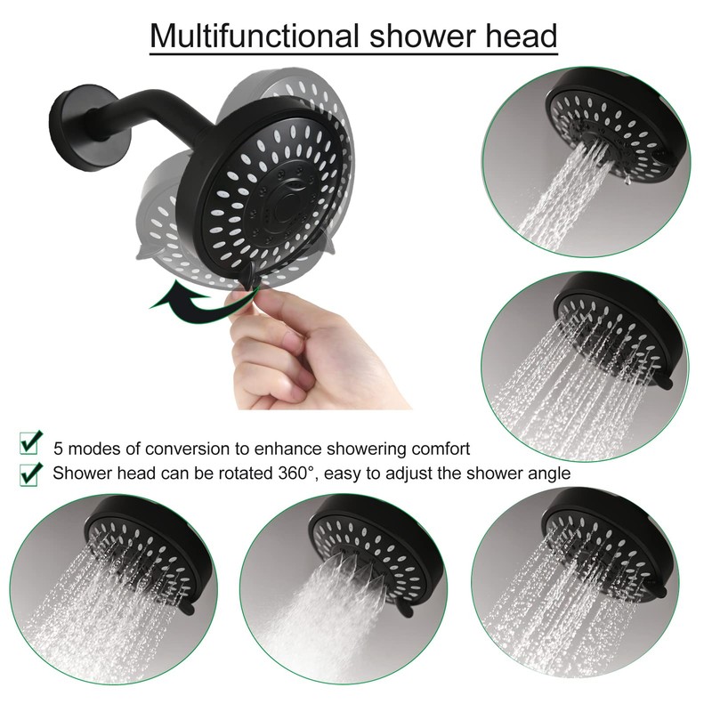 BEIYI 2 Handle Shower Faucet and 5 Mode Shower Head,