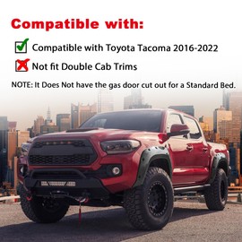 4Pcs Fender Flares, Compatible with Toyota Tacoma 2016-2022, Pocket Rivet Style, Matte Black