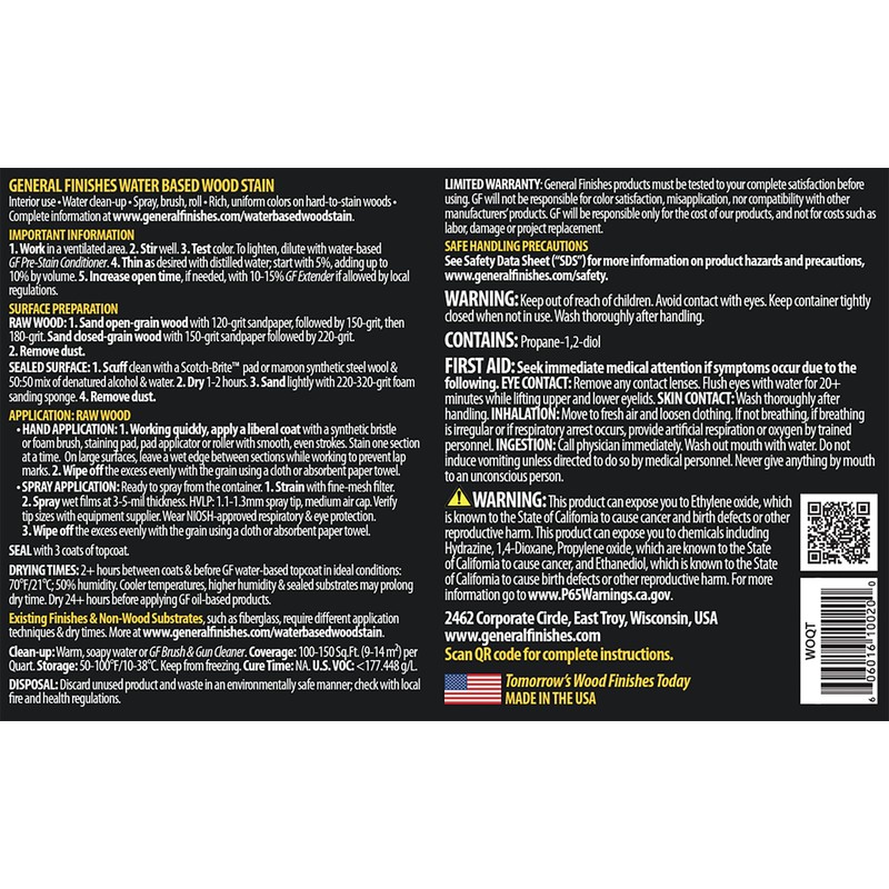 General Finishes Water Based Wood Stain, 1 Pint, Antique Oak