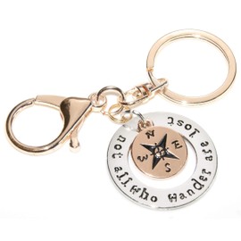 Travel Keychain - Not All Who Wander Are Lost - Two Tone - Compass - Camping Key Chain - Swivel Keyring and Clip - Handmade by Green Acorn Kitchen