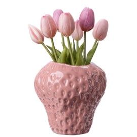 Navaris Strawberry Vase Pink - Decorative Flower Vase for Windowsill Sideboard Chest of Drawers - for Flower Arrangements and Dried Flowers - Living Room Decoration - Unique Design in Pink